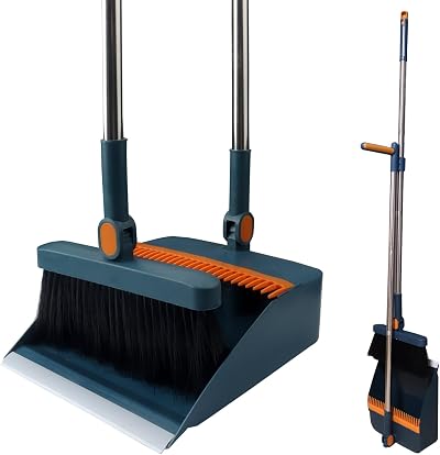 Roellgs Broom Dustpan Set with Comb Teeth, Windproof, Long Handle