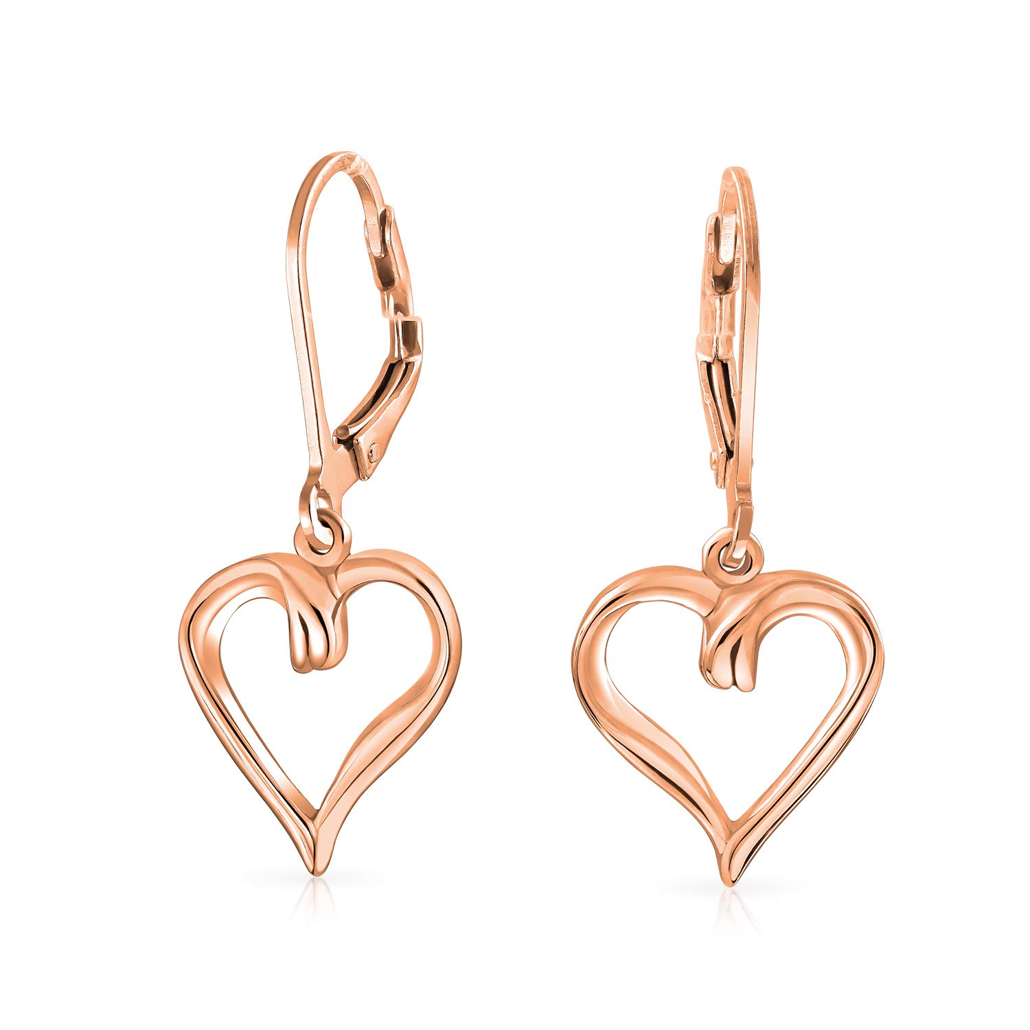 Open Heart Shaped Romantic Dangle Lever back Earrings For Women For Girlfriend 1.5 Inch Rose Gold Plated Sterling Silver