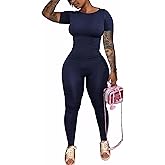 chicyes Workout 2 Piece Sets For Women Summer Casual Two Piece Outfits Short Sleeve Tops Long Pants Lounge Matching Set