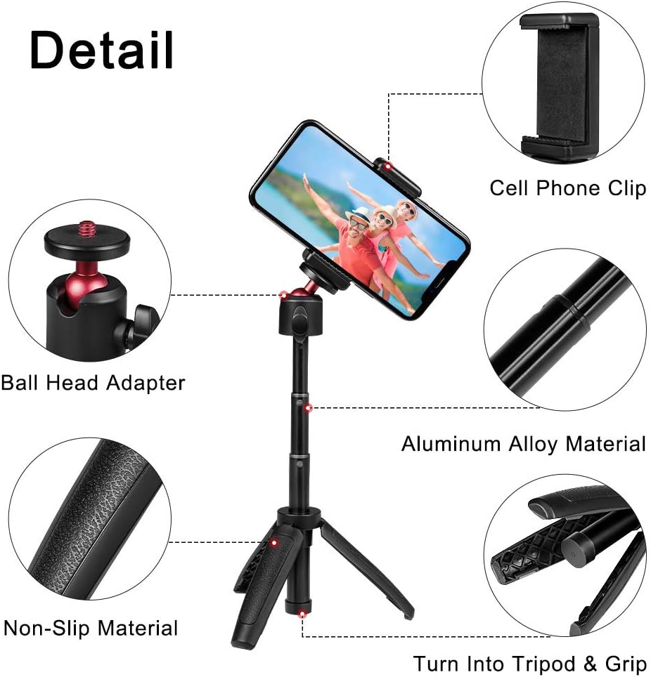 Taisioner Mini Selfie Stick Tripod Handle Grip Three in One for GoPro AKASO OSMO Action Camera Cell Phone and Interchangeable Lens Digital Camera for Vlog : Camera & Photo
