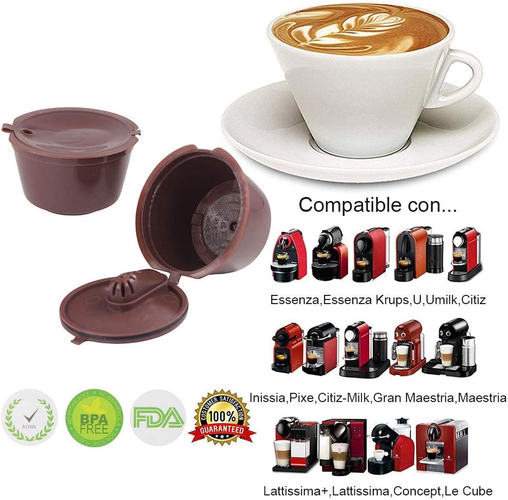 Letilio Filtros Cápsulas de Café Reutilizable para Cafetera Dolce Gusto  Recargables fuerte Más de 160 veces de usos para reemplazo,6pcs con 2  cucharón de plástico y 2 cepillo de limpieza Filtros y