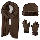 Nollia Women's Winter Fleece Winter Set-Polyester Fleece Hat, Gloves, and Scarf Set for Cold Weather