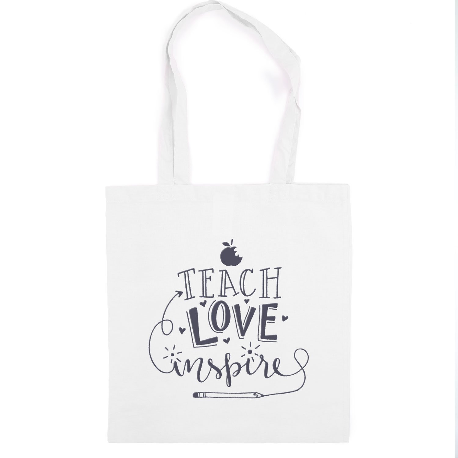 Stickerscape Teach, Love, Inspire tote bag | Teacher gifts | Perfect for Christmas (White bag - Anthracite text)
