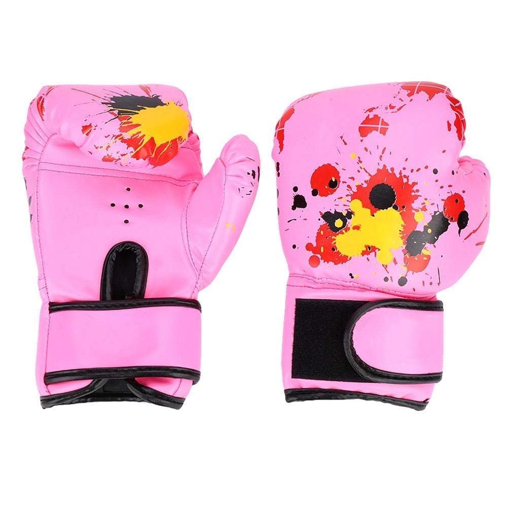Kids Boxing Gloves PU Leather Children Muay Thai Kickboxing Fight Punching Gloves Sparring Training Gloves Punch Bag for Karate Muay Thai(Pink)