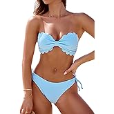 Rajputana Womens Wavy Edge Bandeau Bikini Strapless Tie Back Side String Bathing Suits Two Piece Swimsuit