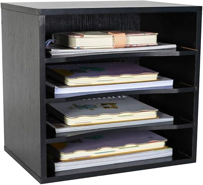 Desktop 4 Tier Wood A4 File Holder Document Sorter Paper Organiser