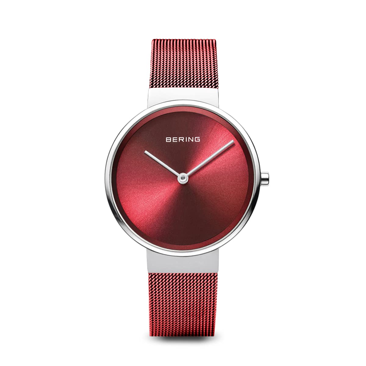 BERING Women Analog Quartz Classic Collection Watch with stainless steel Strap and Sapphire Crystal 14531-303, Red/Silver, 31 mm