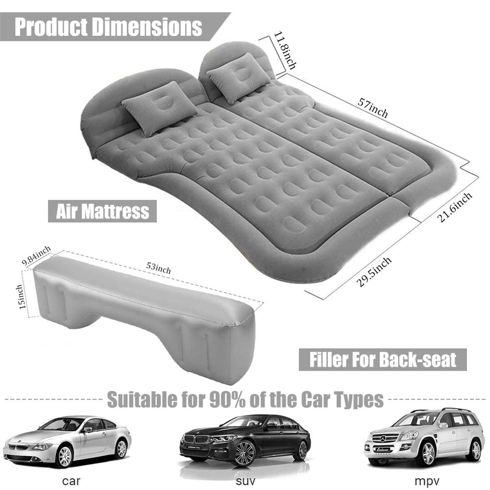 Nifusu SUV Air Mattress Camping Beds, Inflatable Thickened Car Mattress Backseat with Two Pillow and Electric Air Pump, Double-Sided Portable Sleeping Pad for Home, Outdoor and Travel