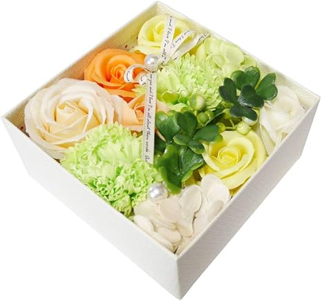 Amazon シャボンフラワー ボックス グリーン お花 リボン ローズ ソープフラワー 母の日 お祝い 贈り物 プレゼント フラワーアレンジメント オンライン通販