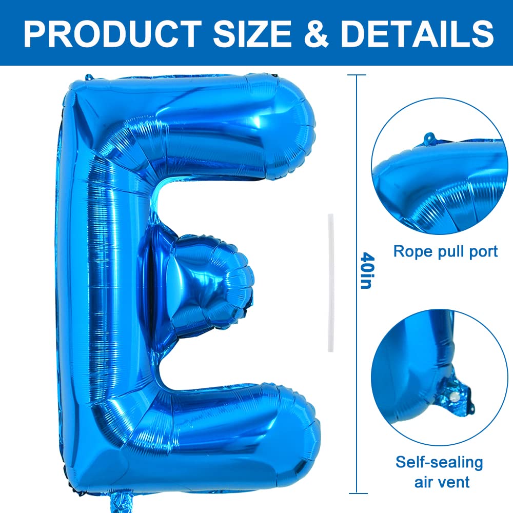TONIFUL 40 Inch Large Blue Letter E Balloons Giant Alphabet Letter Balloons,Foil Mylar Big Balloons for Birthday Party Anniversary New Year Graduation Supplies Decorations