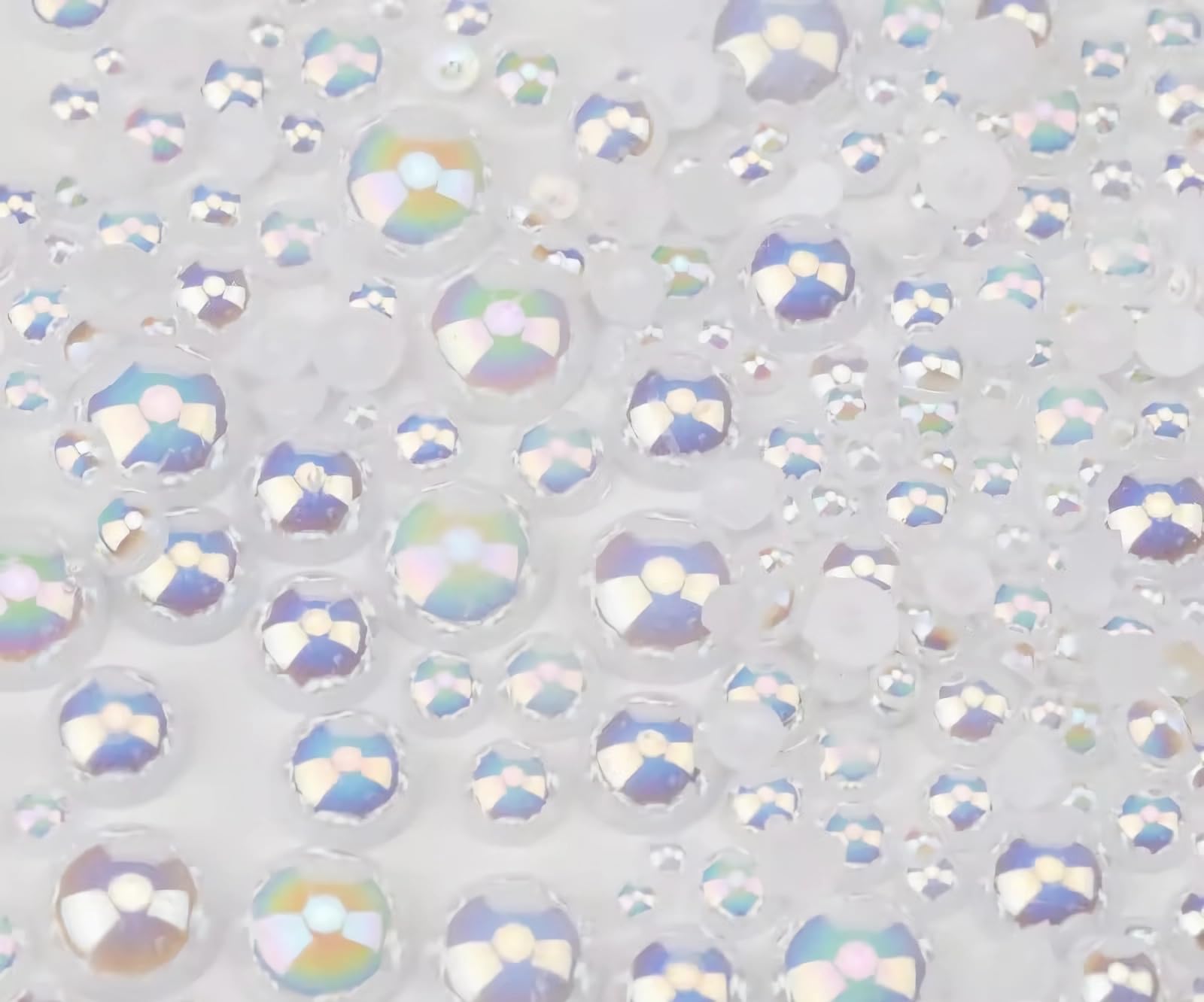 Photo 1 of 2000PCS AB Color Imitation Half Round Pearls Bead Loose Beads Gems, Mixed Sizes 2/3/4/5/6/8/10mm Flatback Pearls for Crafts Jewelry Nail Art Decoration Shoes Clothes Scrapbook(Pure White AB)