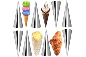 Professional Stainless Steel Cream Horn Molds, 12-Piece Set, 4.7 Inch Conical Baking Forms for Danish Pastry, Croissants, Lar