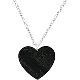 TGH Raw Black Tourmaline Heart Druzy Pendant Necklace - 10-20mm Crystal Stone - 16+2 Inch Adjustable Plated Chain - Raw Crystal Jewelry for Women