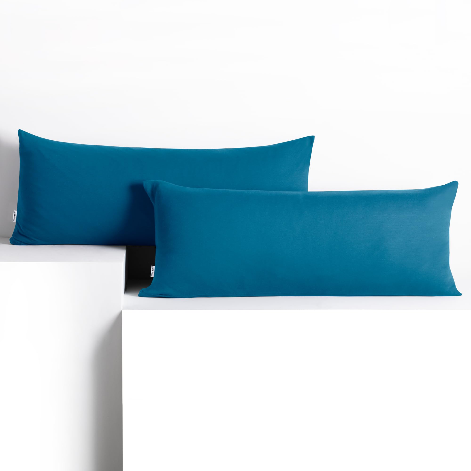 DecoKing 2 Pillowcases 40 x 120 cm Jersey 100% Combed Cotton Zip Blue Amber