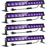 Onforu 4 Pack 24W LED Black Light Bar with Plug and Switch, 5ft Power Cord, IP66 Blacklight for Glow Party, Stage Lighting, B