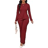 Aro Lora Women 2 Piece Outfits Casual Long Sleeve Irregular Hem Slit Top Pant Set Dressy Pantsuits