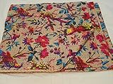 Tribal Asian Textiles Bird Print King Size Kantha Quilt Wage Kantha Blanket, Bed Cover, King Kantha Bedspread, Bohemian Bedding Kantha Size 90 Inch X 108 Inch