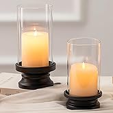 NUPTIO Hurricane Candle Holder Black: Set of 2 Candle Holders for Pillar Candles with Glass Cylinder - Metal Pillars Candleho