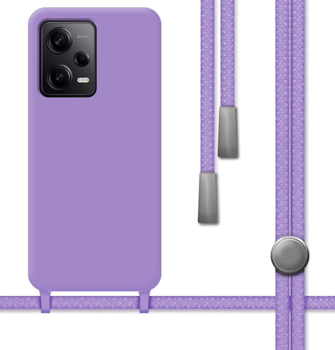 Tumundosmartphone Liquid Silicone Case with Lanyard for Xiaomi Redmi Note 12 Pro 5G Purple