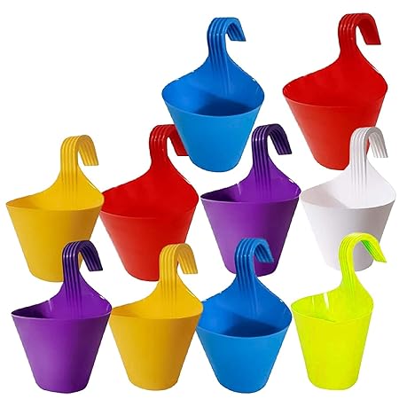 Altino Hook Planters for Plants Railing Flower Pots, Balcony Railing Vertical Hanging for Home Gardening, Unbreakable (Set of 10)