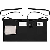 LOHYILYE Server Aprons with 3 Pockets Waitress Waiter Waist Black Apron for Women Men Chef Kitchen Serving Cooking Baking, 1Pack, 12.6 inch