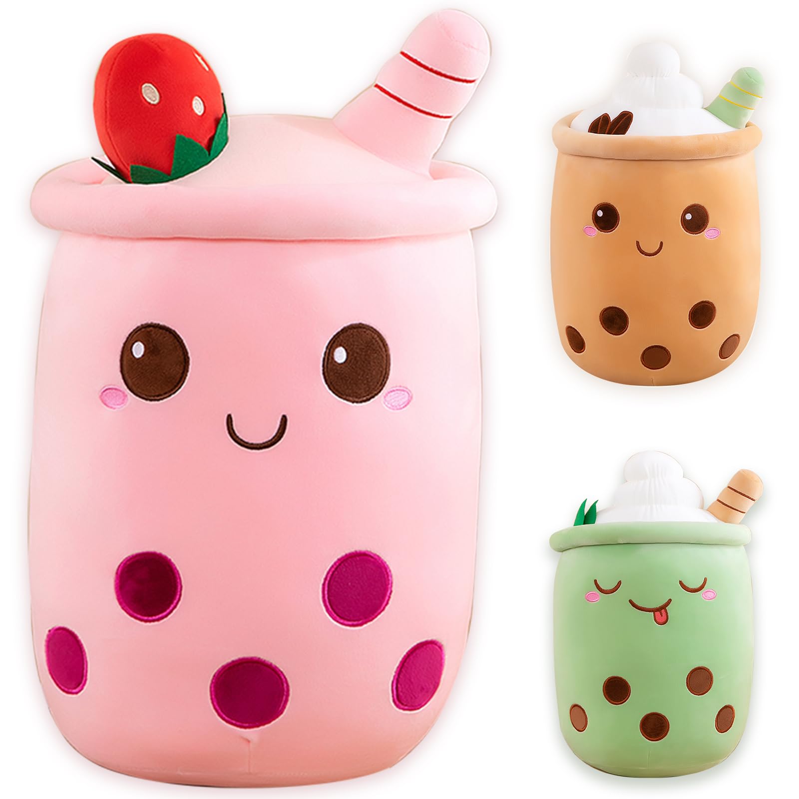 Bobomon Bubble Tea Plush Boba Stuffed Animal Soft Toys Cute Boba Pillow Plushies Gifts for Kids Adults (Pink, 35cm)