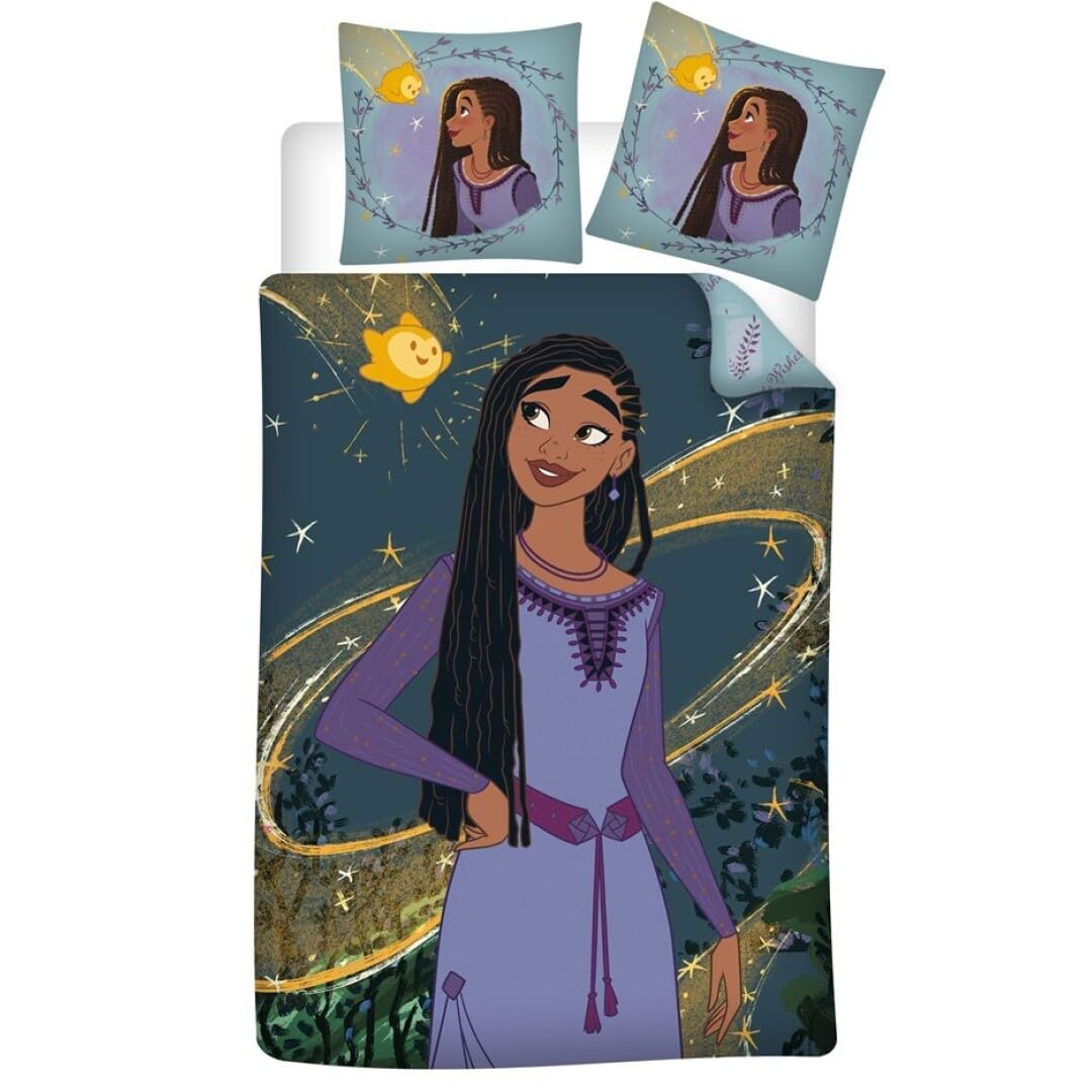 Disney Wish Single Bedding Set, Reversible Duvet Cover 140 x 200 cm + Pillowcase 65 x 65 cm, Polycotton