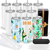 Joyclub Sublimation Tumblers 30 oz Blank Tumblers for Sublimation Skinny Bulk Double Wall Insulated Cups with Individually Gift Boxed and Shrink Wrap Films for Heat Transfer 10 Pack