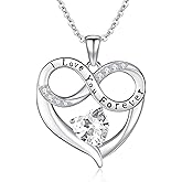 TANGPOET 12 Month Birthstone Necklaces for Women 925 Sterling Silver I Love You Forever Engraved Heart Pendant Jewelry Valentines Mothers Day Birthday Christmas Gifts with 18" +2" Chain