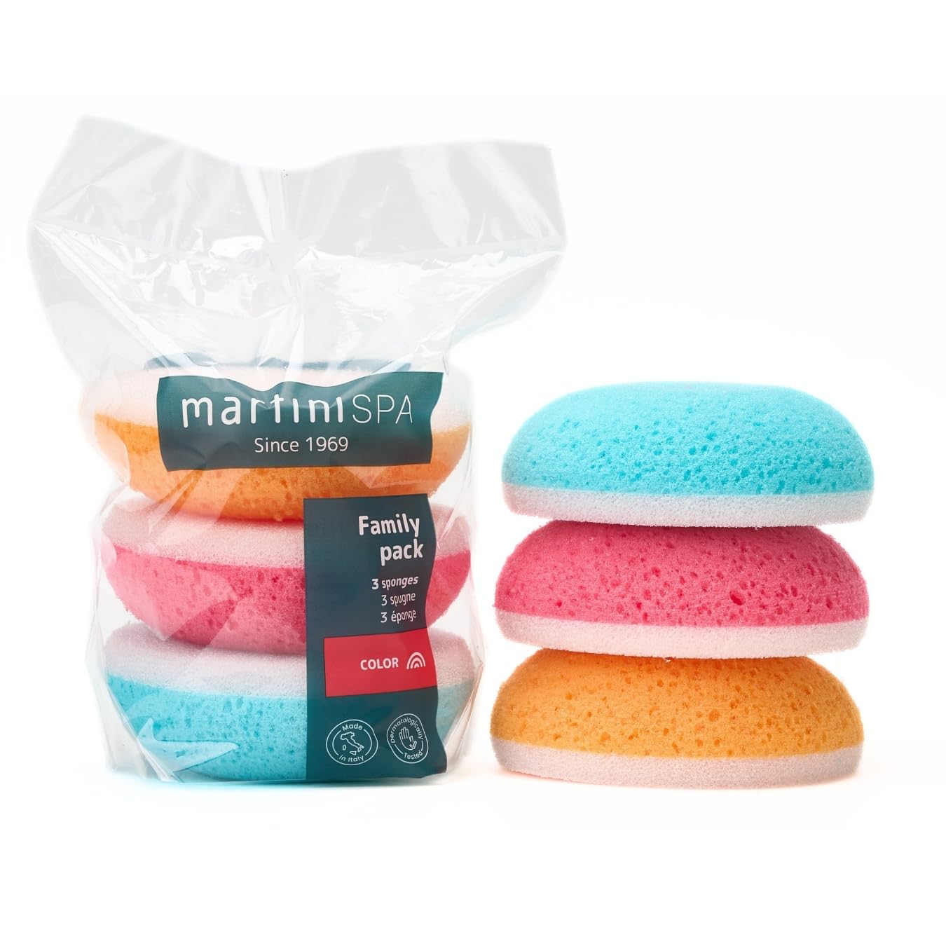 MartiniSPA Massage Color Round Sponge Tonic Family Pack of 3