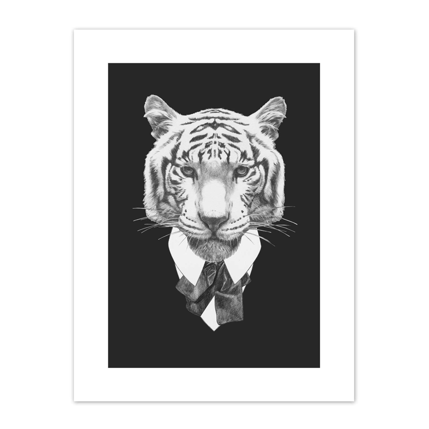 Wee Blue Coo Bow Tie Tiger Drawing Art Print Canvas Premium Wall Decor Poster