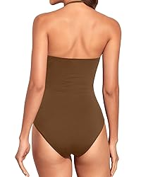 Holipick Women Brown One Piece Swimsuits Tummy