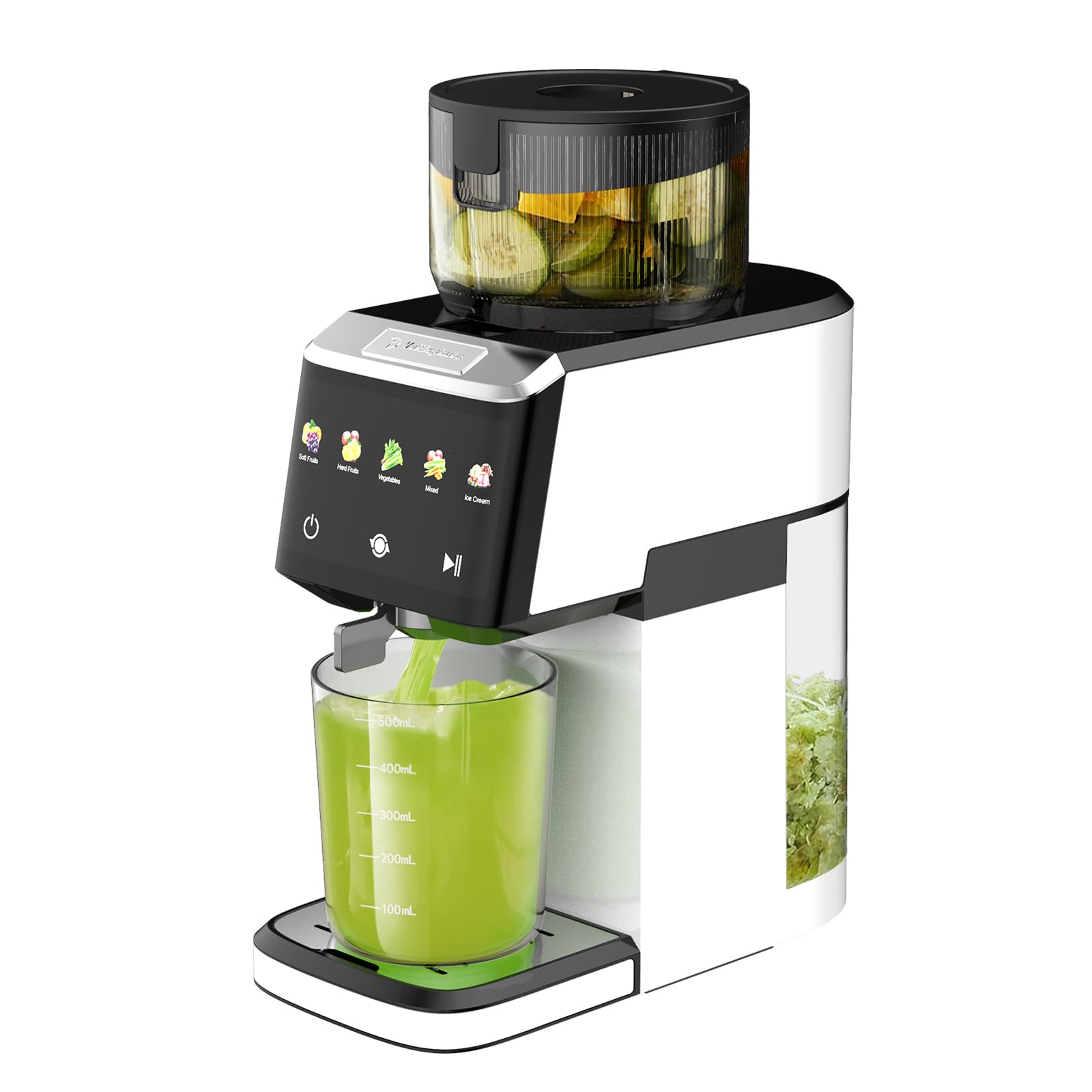 Photo 1 of CFR606 Juicer Machines,Cold Press Juicer.Touch Sensing Function,Double Filter Screen,5.3"Wide Feed Chute,350W Slow Masticating Juicer for Whole Vegetables & Fruits,Easy to Clean(Pearl White)