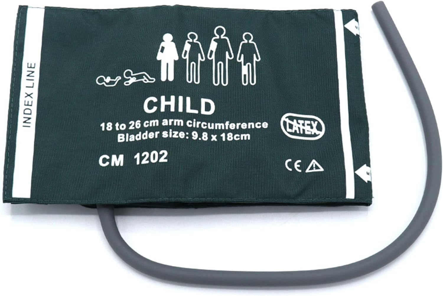 Universal NIBP Cuff for PediatricChild, 18-26 cm Single Tube Reusable Nylon Dark Green Replacement Blood Pressure Cuff, No Connector