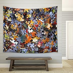 Colorful Puzzle Pieces - Fabric Wall Tapestry Home Decor - 51x60 inches