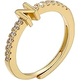 LKingel Gold Initial Rings for Women Dainty Adjustable Open Rings Stackable Capital Letters Rings Shiny Zirconia Rings Prom Jewelry Present