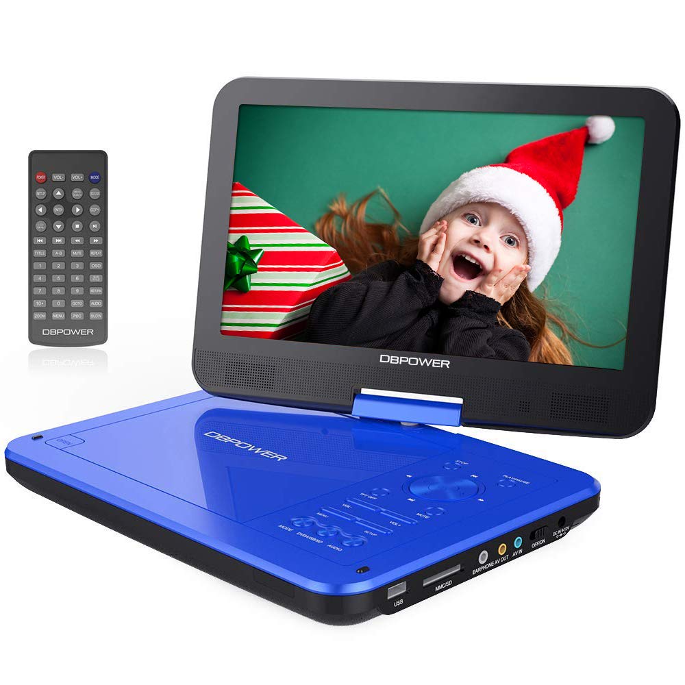 DBPOWER 10.5" Portable DVD Player with Rechargeable Battery, Swivel Screen, SD Card Slot and USB Port - Blue