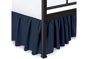 SHREEM LINEN Ruffled Bed Skirt with Split Corners - Navy Blue, Queen BedSkirt, Gathered Style Easy Fit up to 18 Inch Drop, with Platform Three Sided Coverage Dust Ruffle Bed Skirts (Navy Blue Queen)