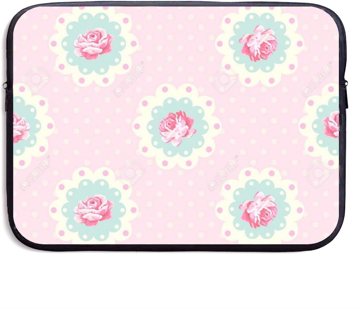 Retro Polka Dotted Backdrop 13-15 Inch Laptop Sleeve Bag Portable Dual Zipper Case Cover Pouch Holder Pocket Tablet Bag,Water Resistant,Black