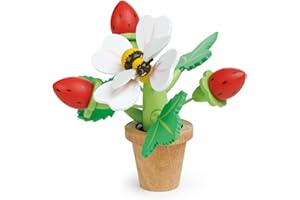 Tender Leaf Toys - Strawberry Flower Pot - Indoor Garden Pretend Play with Magnetic Bumblebee, Removable Leaves and Strawberries - Basic Life Learning Skills Fun for Children 3+