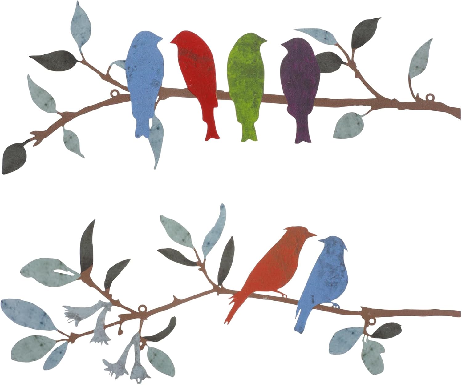 Plaques & Wall Art - 2 Pcs Metal Birds Wall Art Vivid Birds on Branch Metal Birds Wall Decor Hanging Leaves with Birds Outdoor Wall Decor Rustic Bird Decor Leaf Wall Decor or Balcony Garden Indoor Outdoor (Bright Colors)