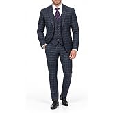 Cloudstyle Mens 3 Piece Slim fit Checked Suit Single Breasted Vintage Suits | Coordinated blazer vest pants set supports receptions photos graduations parties ceremonies dressy events without fit claims