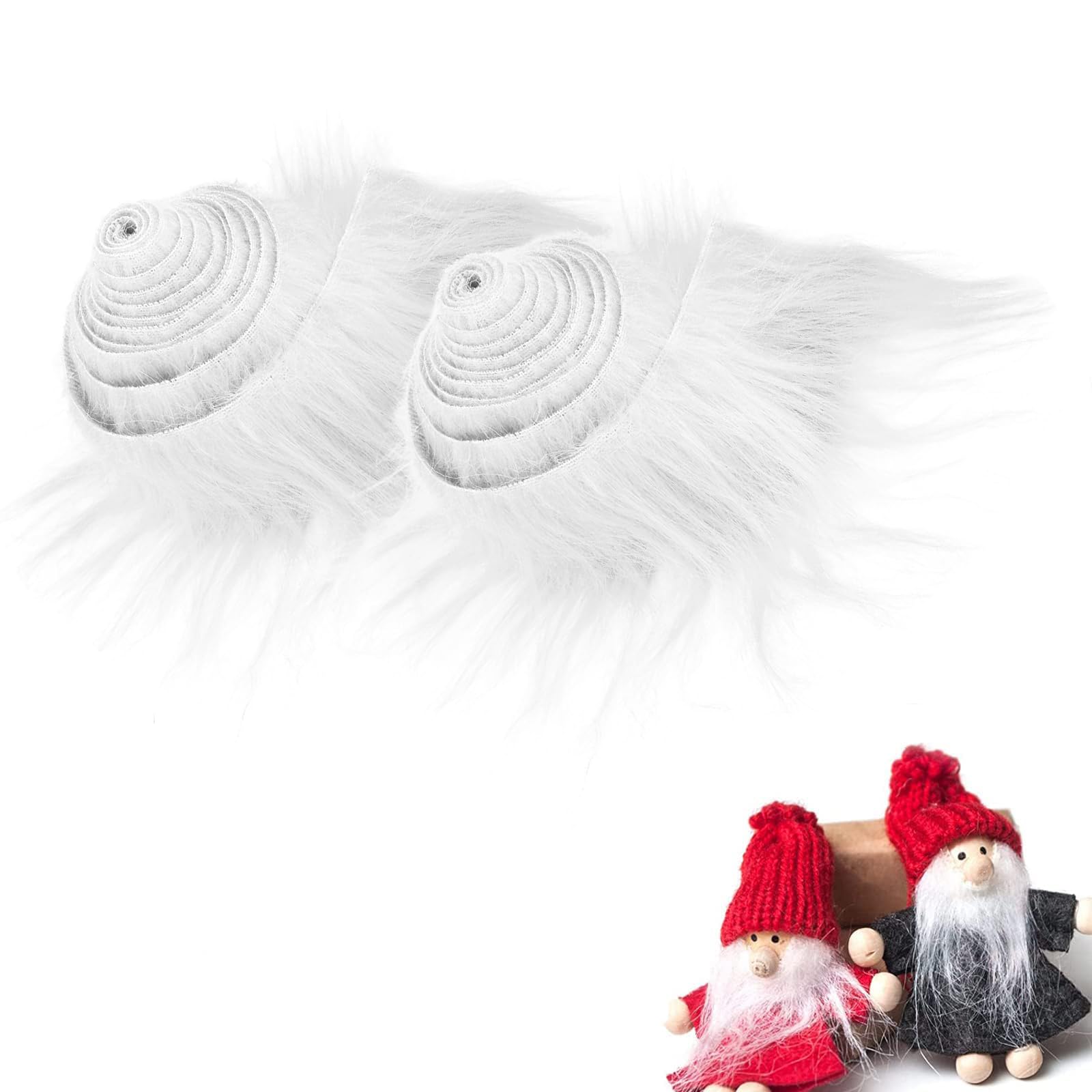 Shirene Faux Fur Fabric,2 Pcs Shaggy Plush Faux Fur Fabric Precut Strips 2x60inch Plush White Fur Fabric Fluffy Craft for Gnomes Beard Santa Claus Hair Dwarf Cosplay Costume DIY Craft Decoration