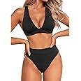 Yonique Thong Bikini Set High Waisted Two Piece Swimsuit High Cut Bikini V Neck Bathing Suit