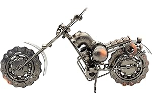 QIRLOEU Handmade Metal Motorcycle Model, 11 Inch - Christmas Birthday Gifts for Men, Dad, Him, or Biker Enthusiasts - Vintage Motorcycle Figurine for Home, Office & Man Cave Decor