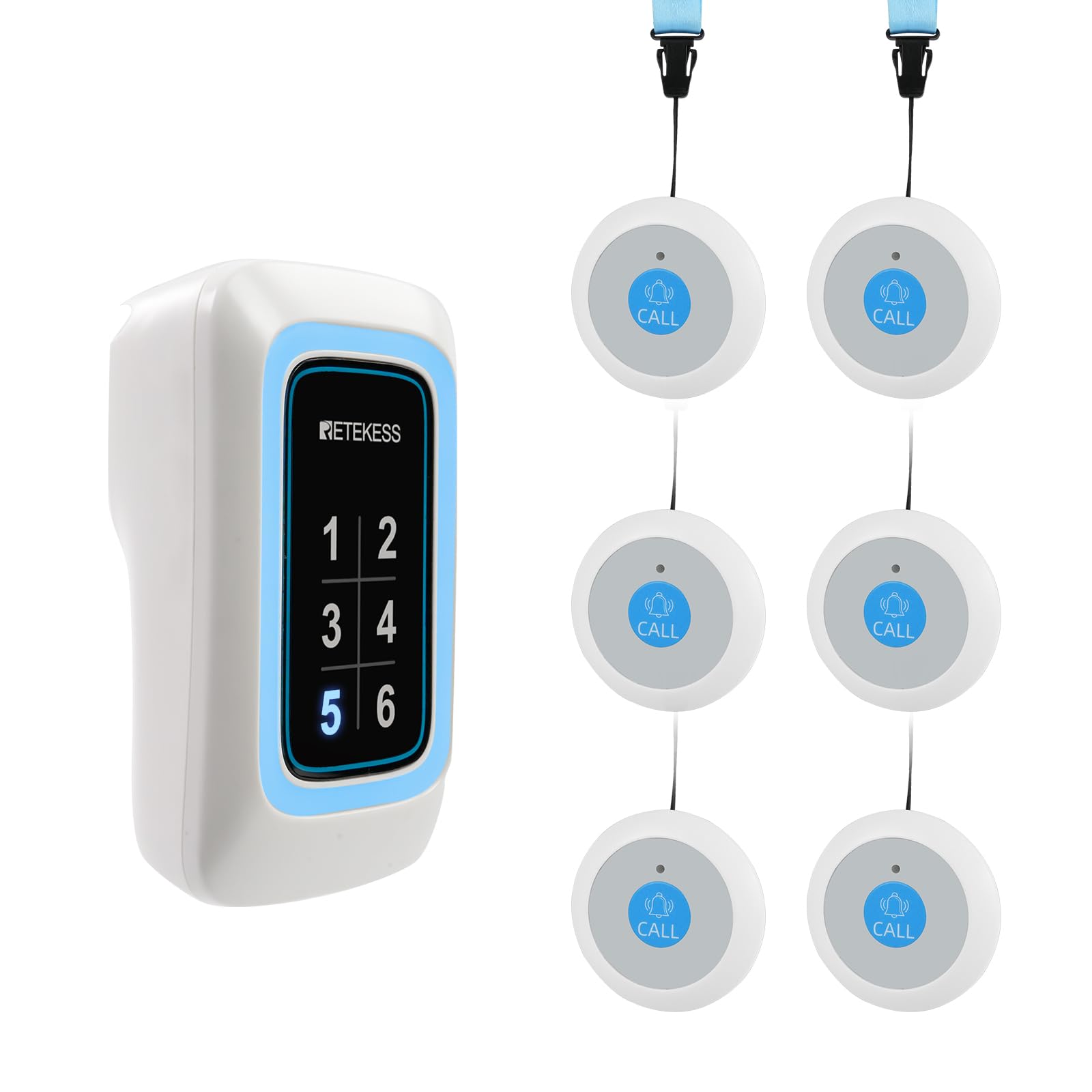 Photo 1 of Retekess TH109N Nurse Call System, Caregiver Pager, 850ft,Low Battery Reminder,LED Number Display, 1 Plug-in Receiver 6 Panic Buttons for Elderly at Home, Hospital, Nursing Station