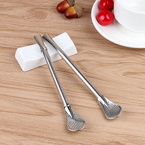 TXIN 2 Pack Stainless Steel Drinking Spoon Straws Yerba Mate Bombilla Gourd Drinking Filter Straws Stirrer with 2Pcs Cleaning Brush