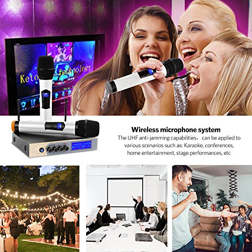 UHF Wireless Microphone System with LCD Display, Tsumbay Dual Channel Bluetooth Microphone Karaoke Mixer with 2 Handheld Microphones for Home Party, Karaoke, Speech, Outdoor Wedding, Conference - Thumbnail 6