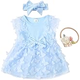 HYHFM Baby Girl Birthday Flower Dress Lace Tulle Dress with 2 Hair Bows Party Clothes Photo Shoot for 0-18 Months