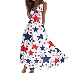 CHRATLHI Red White and Blue Dress for Women Summer